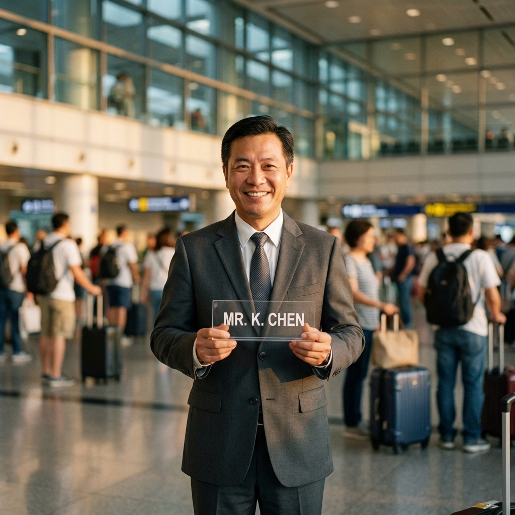 Driver waiting with sign at Malaga Airport